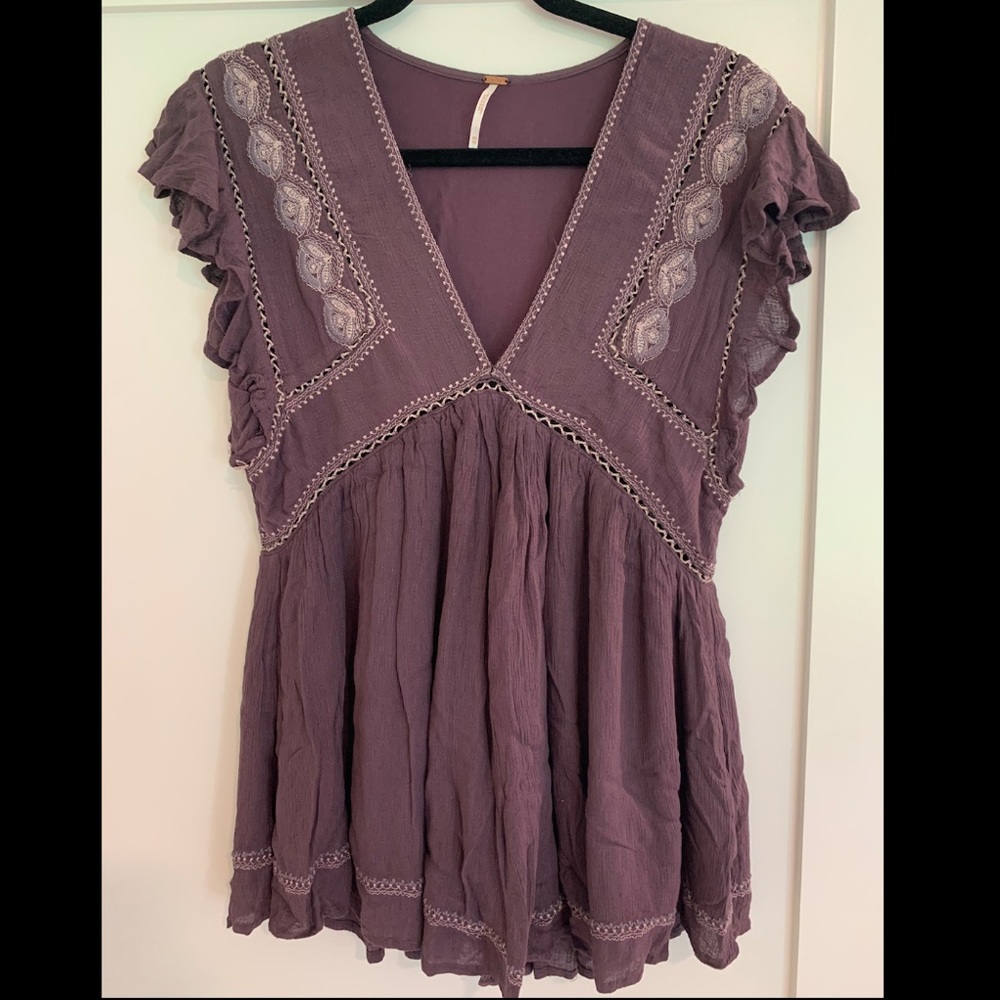 Free People Purple Blouse with Lace Detail